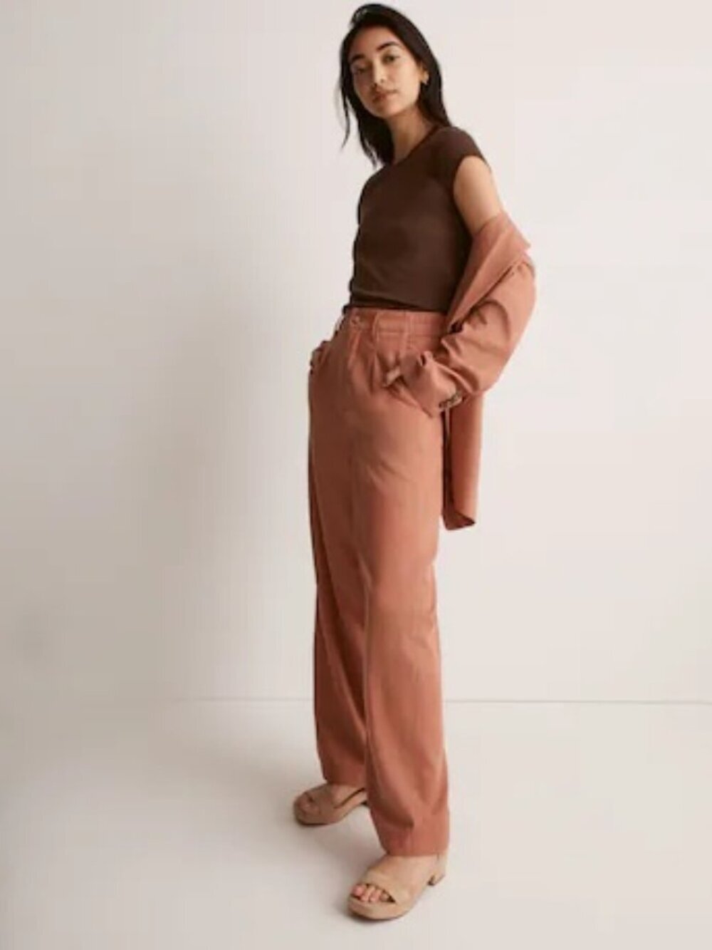 NWT Madewell Neale Straight-Leg pants drapeweave 10 pleated Dried Rose drapey